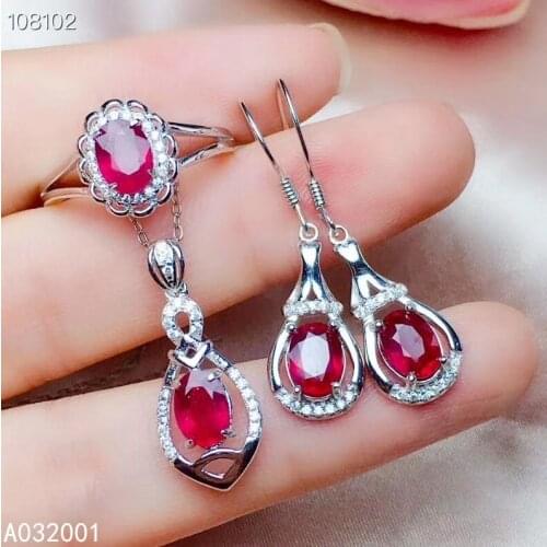 KJJEAXCMY fine jewelry natural ruby 925 sterling silver women pendant necklace chain earrings ring set support test elegant
