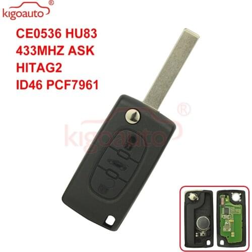 Kigoauto CE0536 Flip key HU83 434Mhz with ID46-PCF7961 chip for Citroen C3 C4 C5 key 3 button