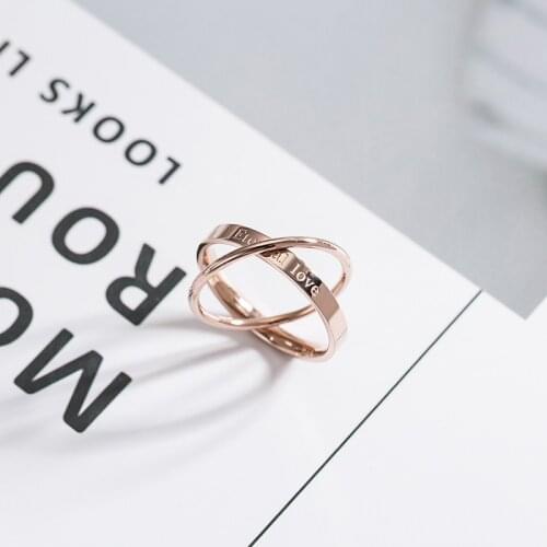YUN RUO Letters Double Circle Ring Rose Gold Color Fashion Titanium Steel Jewelry Wedding Gift Woman Never Fade High Quality
