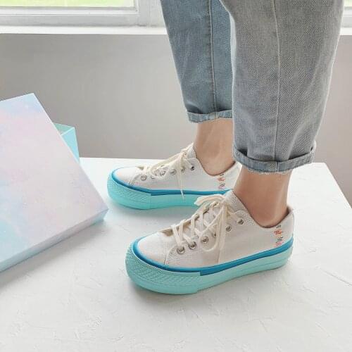 Summer Thick-soled Increased Canvas Shoes Women Students New Fashion Retro All Match Lace-up Casual Board Shoes Women