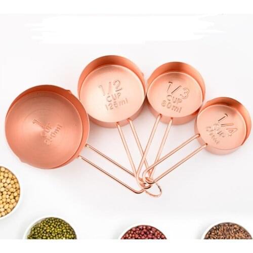 High Quality Copper Stainless Steel Measuring Cups 4 Pieces Set Kitchen Tools Making Cakes and Baking Gauges Measuring Tools SN