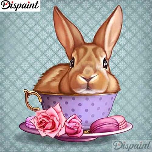 Dispaint Full Square/Round Drill 5D DIY Diamond Painting "Rabbit cup scenery" 3D Embroidery Cross Stitch 5D Home Decor A12361