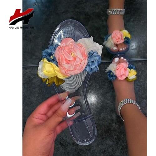 NAN JIU MOUNTAIN 2021 Summer Woman Sandals Flat Open Toe Flower Shoes Fashion Handmade Outdoor Slippers Plus Size 43