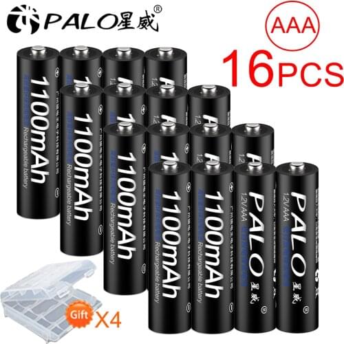 PALO 16pcs/lot 1.2v AAA 3A NIMH 1100 mah AAA Battery Rechargeable aaa Batteria ni-mh batteries battery rechargeable