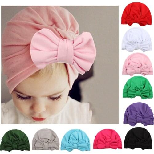 New 10 Colors Newborn Kids Big Bowknot Soft Cotton Blend Hat Caps Girls Clothes Accessories Headwear Birthday Gift