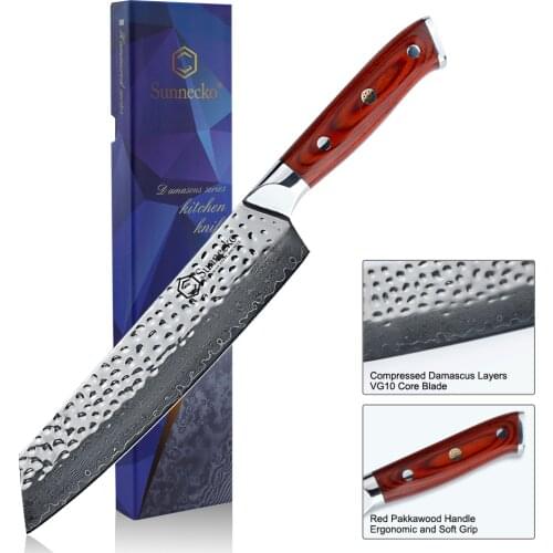 SUNNECKO Premium 8'' Chef knife Damascus Japanese Steel Hammer Blade Kitchen Knives Color Wood Handle Sharp Meat Cutter Toos