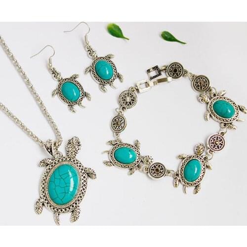 3 pieces / set necklace earrings bracelet set women retro artificial jewelry turtle charm jewelry set woman