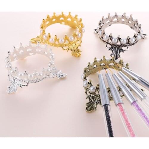 2021 New Pearls Vintage Crown Design Stand Pen Holder Ongle Nail Art Brush Rack Manicure Tool Nails Accessories Nail Supplies