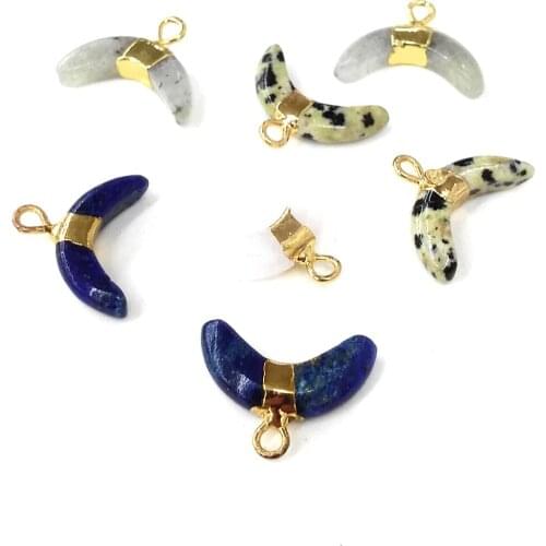Natural Stone Pendants Crescent Shape Flash Labradorite Lapis Lazuli Stone Charms for Jewelry Making Necklace Bracelet Gift