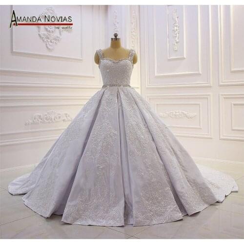 Real Sample 2019 Beaded Belt Lace Wedding Dress Custom Made NS3439
