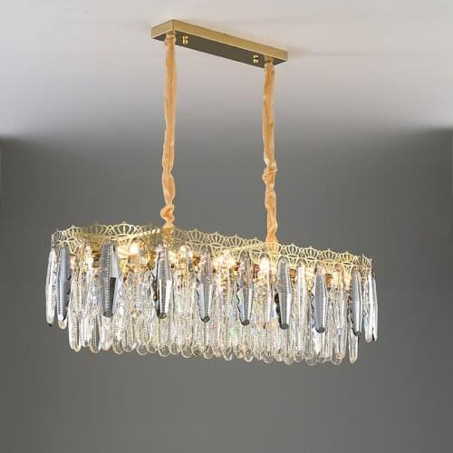 Manggic Modern Smoky Gray Crystal Chandelier Luxury Led Lighting Luster Suspension Luminaire Lamps For Oval Dining Room