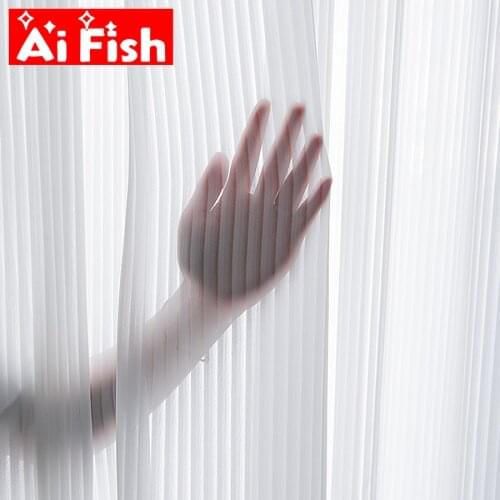 Modern White Bedroom Gauze Chiffon Vertical Venetian Blinds Curtains Vertical Striped Window Screens Tulle For Living Room Drape