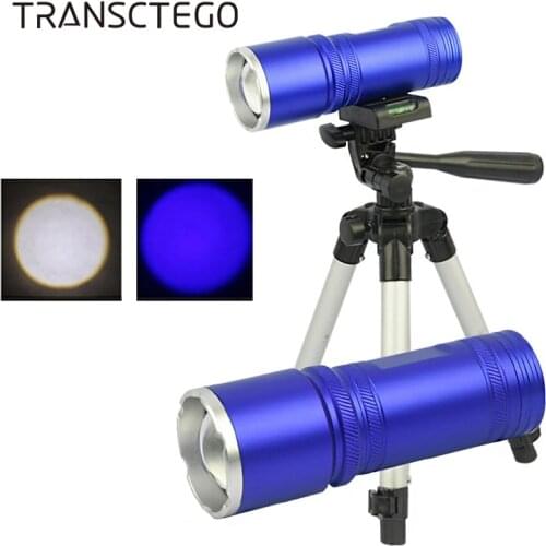 LED Flashlight Blue Light Fishing Lamp Outdoor Torch Light Rechargeable Flashlight Night Fishing Lights With Tripod Searchlight