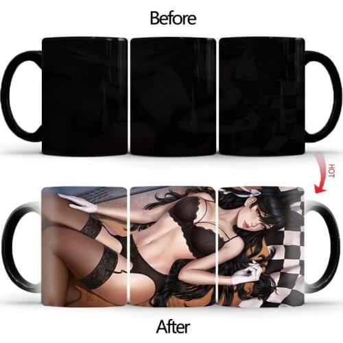 Creative comic black sexy heroine coffee mugs fashion current gift cup mug boyfriend milk tea discoloration glass cups BSKT-005