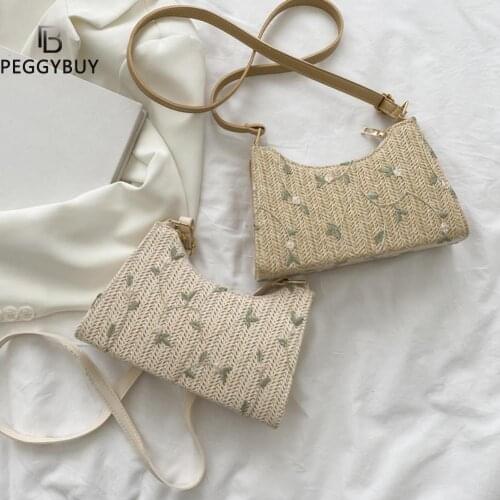 Vintage Women Woven Flower Messenger Bag Ladies Summer Vacation Small New Collection Korean Style Casual Grass Woven Bag