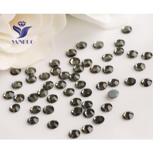 YANRUO 2058HF SS16 3.8-4.0mm Black Diamond Hot Fix Stones Crystal Dress Iron On Dress Grey Glue Flatback Rhinestones
