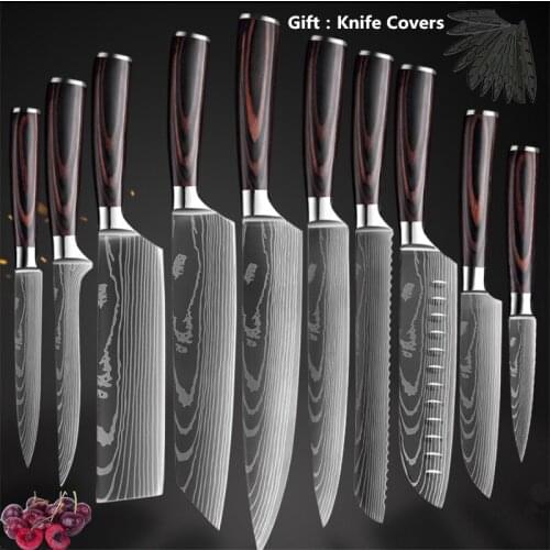 Japanese Stainless Steel Kitchen Knives Laser Damascus Pattern Chef Santoku Cleaver Slicing Utility Gyuto Boning Knives Tool