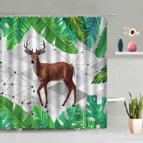 Deer Leaves Shower Curtain Flower Hand-Painted Pattern Living Room Background Wall Bathroom Curtains Washable Hooks Home Decor