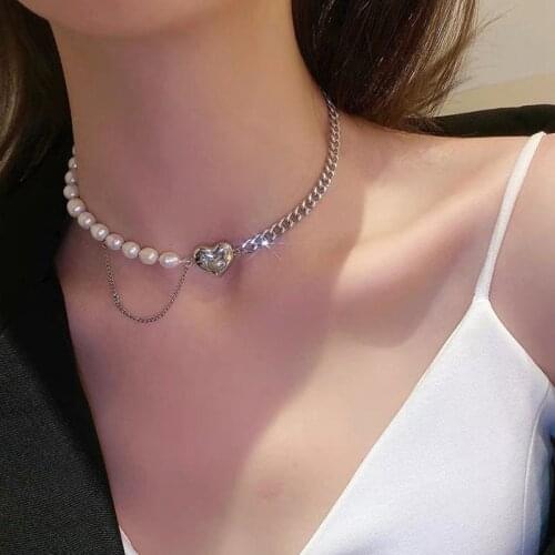 Heart Pendant Pearl Necklace Asymmetry Fashionable For Women Multilayer Stars Geometric Choker Party Jewelry 2021 New Trend