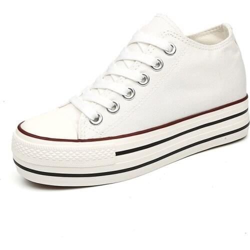 White Canvas Shoes Women High Heel Wedges Sneakers Zapatillas Chunky Mujer Plataforma 2019 Fashion Women Casual Black Shoes