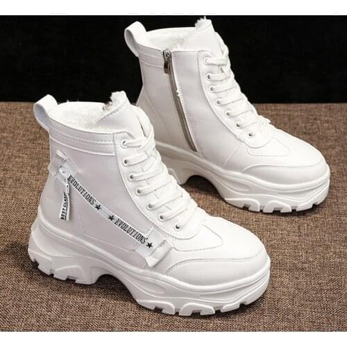 2021 New Winter Winter Platform Boots Women Leather Thick Leather Boots Black And White Snow Boots Women Shoes