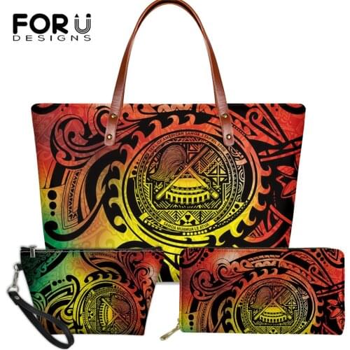 FORUDESIGNS Womens Polynesian Bags Samoa Tribe Pattern Ladies Casual Handbag And Purses 3Set Large Capacity Shoulder Sac Mujer