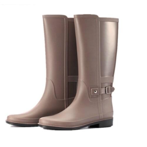 SZY PU Slip-on Rubber Women Rainboots Womens Rain Boots Waterproof Matte Knee-High Rainshoes