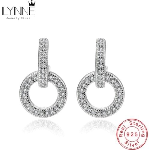 New 925 Sterling Silver Fashion Exquisite Round Rhinestone Drop Earrings Punk Rock Arch Bridge Pendant Ear Stud Women Jewelry