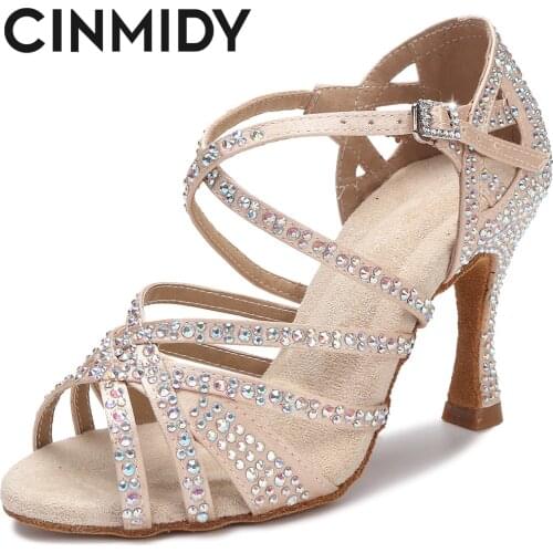CINMIDY New Women Dance Shoes Tango Latin Ballroom Dance Training Shoes Ladies Soft Sole Sandals Wedding Hight Heels 5-10CM