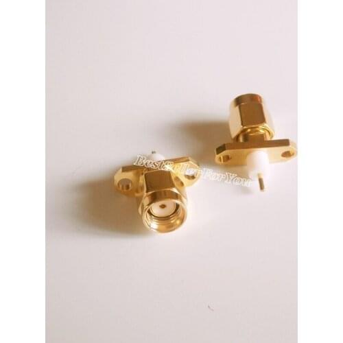 1Pcs RP-SMA Male Plug Center 2 Hole Flange Deck Mount Solder RF ConnectorBrass