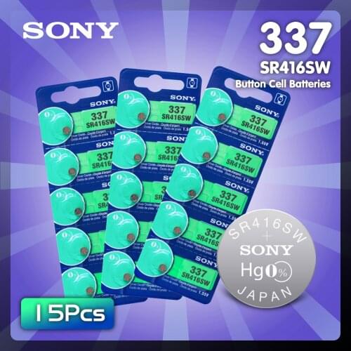 15Pcs For Sony Original Watch battery 337 SR416SW Silver Oxide 1.55V button cell battery for Watch Electric toy LED Headphone