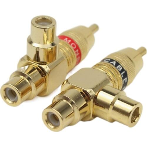 Copper Audio Splitter Plug RCA 1 Male To 2 Female AV Socket Connector Adapter