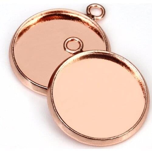 20pcs 10-25mm Rose Gold Color Necklace Pendant Setting Cabochon Base Tray Bezel Blank For Cabochon Cameo Jewelry Making