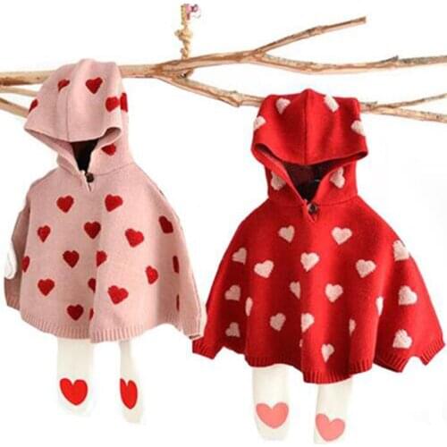 2019 Girls' Cloak Sweater Childrens Knitted Sweater Baby Bat Sleeve Sweater Girls Clothes Knitted Baby Clothes Knitted Hooded