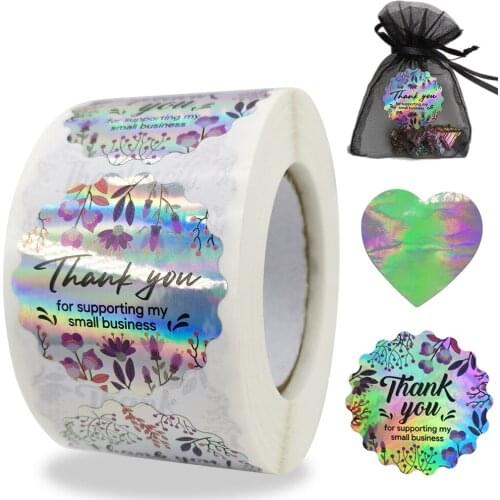 500Pcs/Roll Love Heart Laser Stickers Thank You Stickers Adhesive Label Packaging Labels Seal Sticker Sticky Note Wedding Decor