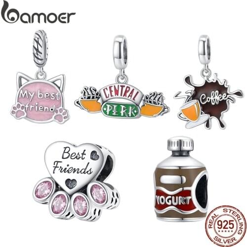 Bamoer 925 Sterling Silver Friends Central Perk Pendant Yogurt Bottle Charm Coffee Shop Forever Love Bead for Bracelet Bangle