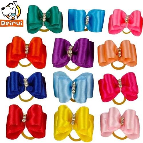 20/50/100pcs Rhinestone Plain Candy Colors Mixed Pet Cat Dog Hair Bows Rubber Band Grooming Accessories