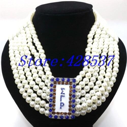 Free Shipping Multilayered Greek SGR Sigma Gamma Rho Sorority Symbol White Pearl Royal Gold Crystal Jewelry Choker Necklaces