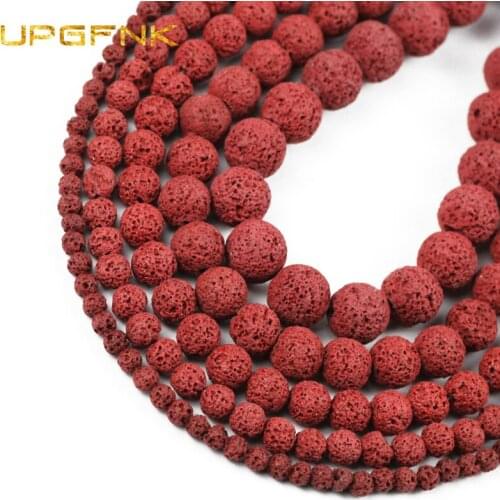 Red Volcanic Lava Beads Natural Stone Round Loose Spacer Beads For Jewelry Making DIY Bracelet Necklace 15" Strand 4/6/8/10/12M