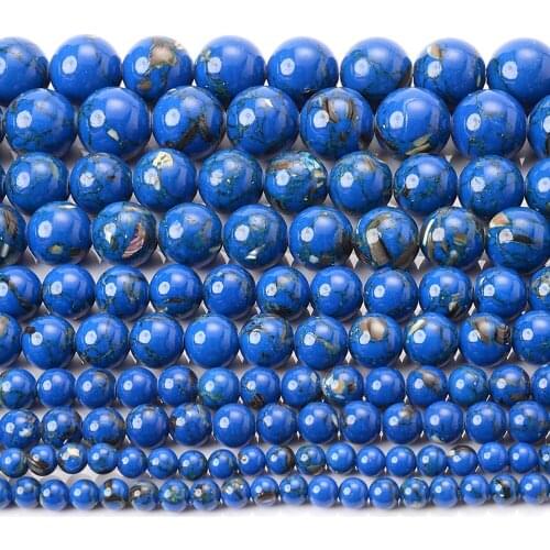 4/6/8/10/12mm Gem Blue Shell Pine Natural Stone Bead Round Loose Beads for DIY Jewelry Making Bracelet Earring Accessories