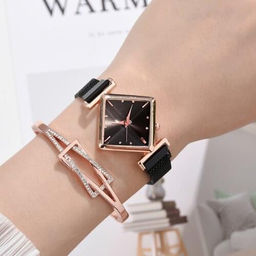Simple Fashion Womens watches Rhombus Dial Luxury stainless steel bracelet Watch Ladies Quartz Wristwatch Gifts