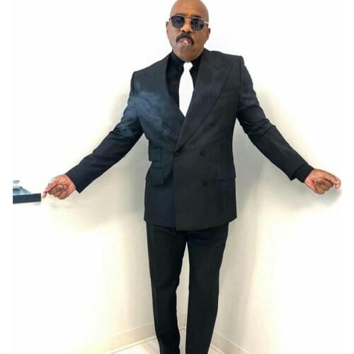 Cool Black Mens Coat Suits Tailored Plus Size Double Breasted Formal Business Best Man Jacket Blazer 2 Pieces ( Jacket+Pants)