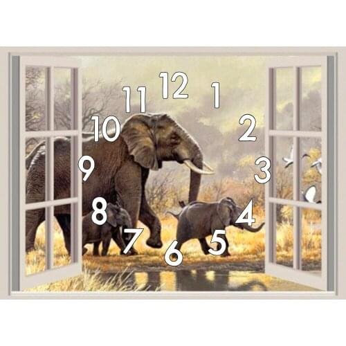 Dpsprue 5D Diamond Painting Kit With Clock Cross Stitch Full Square Round Diamond Embroidery Mosaic Window Elephant Gift