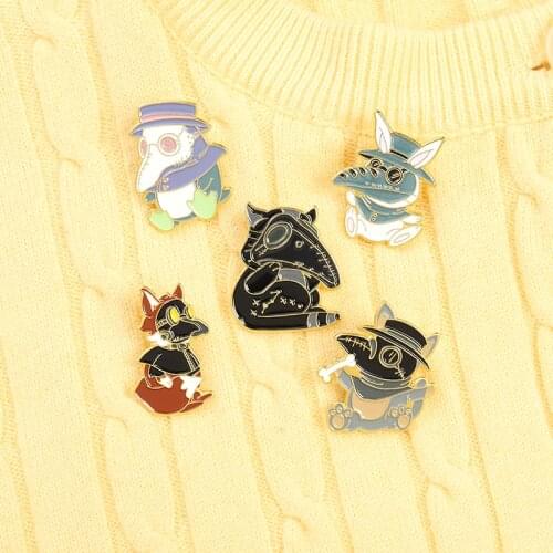 Plague Doctor Animal Enamel Pins Beak animal world Fox Rabbit Brooches Bag Lapel Pin Funny Cartoon Badge Jewelry Gifts for Kids