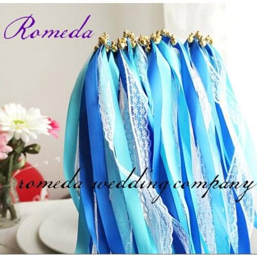Hot Sell 2 Stain Ribbon + White Lace With Cap Bell Wedding Ribbon Wands(200Pieces/Lot) Event Party Supplies Wedding