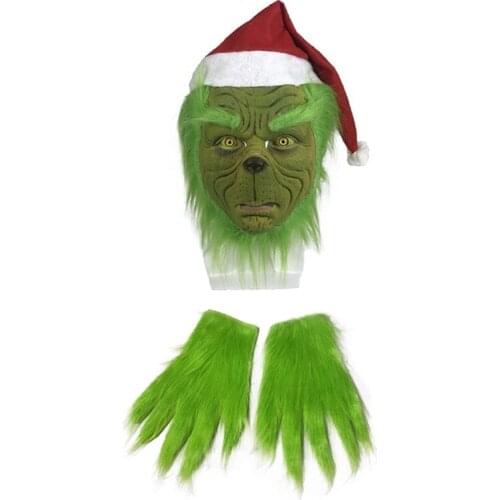 Grinch Masks Grinch Gloves Christmas Thief Stole Grinch Arm Leg Ornament Christmas Decorations for Home Xmas Tree Topper Decor