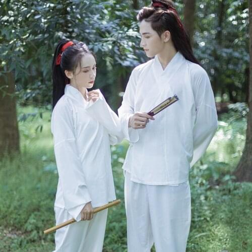 Hanfu Men And Women Bottoming Shirt White Blouse Suit Chinese Traditional Hanfu Costume Folk Dance Hanfu Dress Costumes SL4303