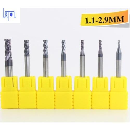 HRC55 5pcs 1.1-2.9*4D*50L-4Flutes Carbide End mill CNC Spiral Router bit milling tools