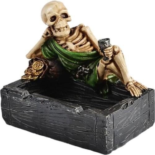 Skull Skeleton Resin Ashtray Whimsical Table Decor Sculpture Desktop Figurine Ghost Statue Craft Halloween Decoration