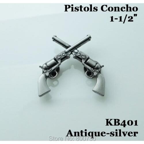 KB401) Wholesale 50pc 1-1/2" Cowboy Decor Crossed 1861 Colt Revolver Pistols Antique-Silver